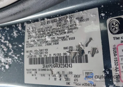 2012 Ford Fusion Sel z USA, uszkodzony, nr VIN 3FAHP0JG4CR234243
